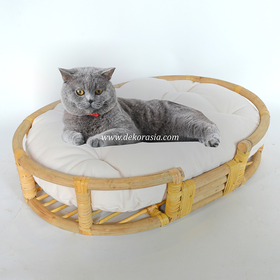 Rattan Pets Bed for Cats and Dogs with Soft Cushion